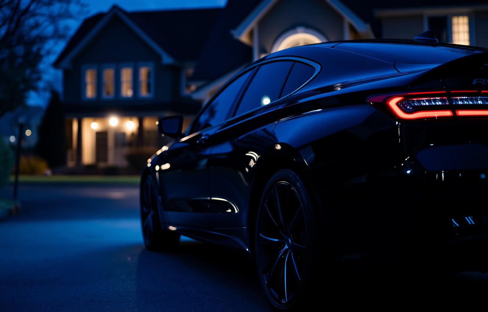 Sleek car on a residential driveway at dusk, highlighting the panels Sprayways SMART Repairs can restore